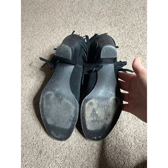 Women’s size 6.5M Guess Seline Black Leather Fringe Booties Cowgirl Heeled Boots - Picture 7 of 8